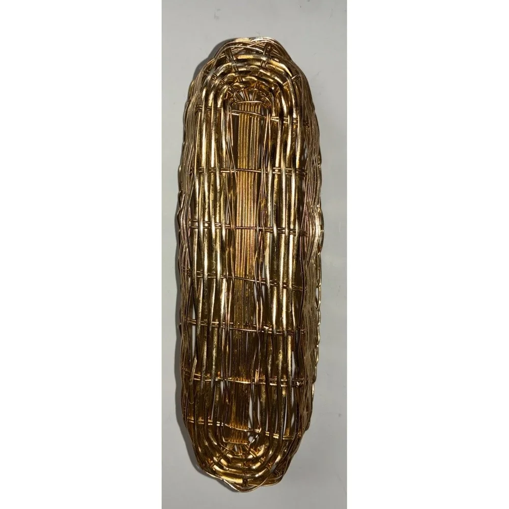 Metal Wire Basket Gold Woven Oblong Crackers Trinket Hand Towel Small‎ Vintage